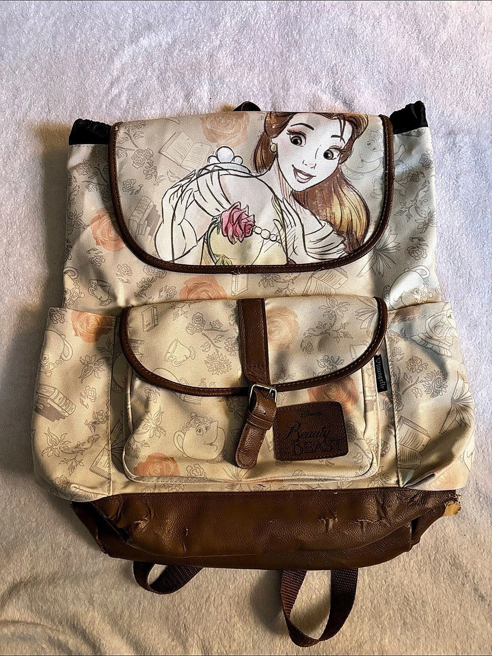 Loungefly Disney Beauty and the Beast Belle Backpack Cream Brown Fair
